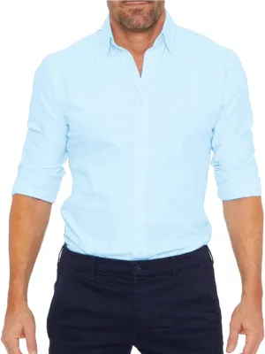 Mens Hidden Zipper Dress Shirt Long Sleeve Faux Button Slim Fit Wrinkle Resistant Suit Shirt Office Wedding Formal Top