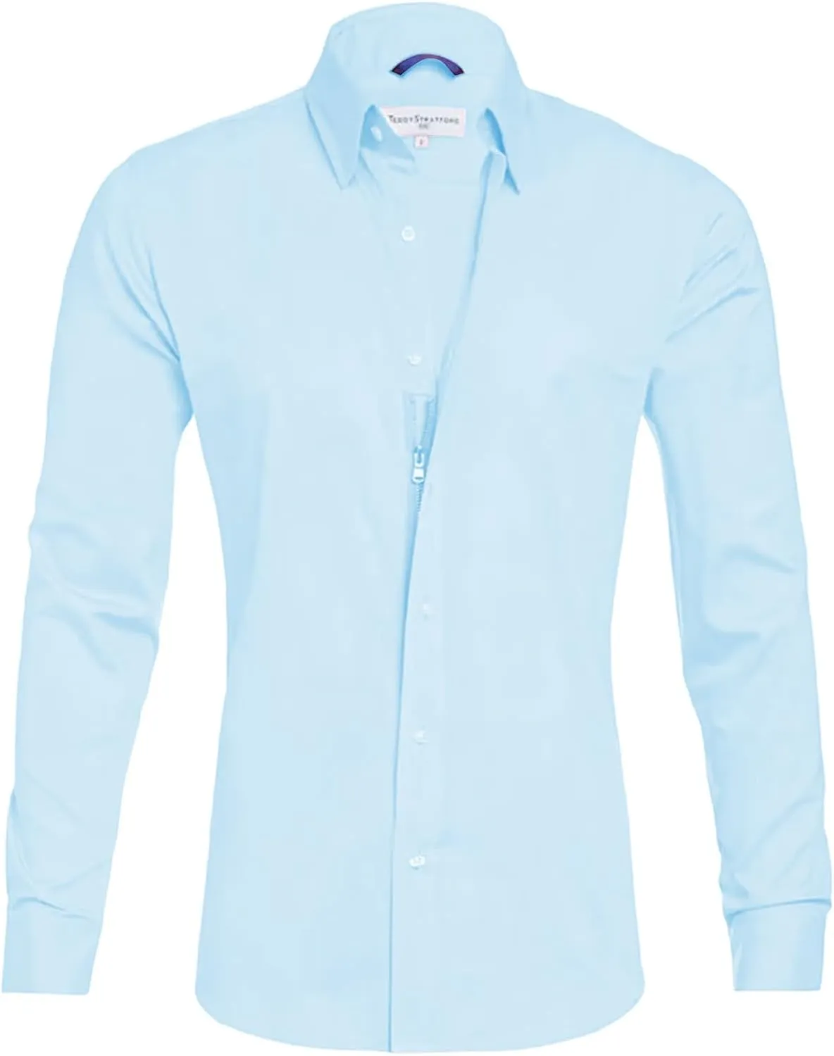 Mens Hidden Zipper Dress Shirt Long Sleeve Faux Button Slim Fit Wrinkle Resistant Suit Shirt Office Wedding Formal Top