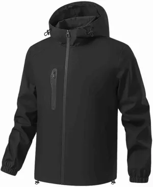 Mens Hooded Outdoor Rain Jacket Male Zipper Long Sleeve Raincoat 2024 Fall Fashion Waterproof Windbreaker with Pocket