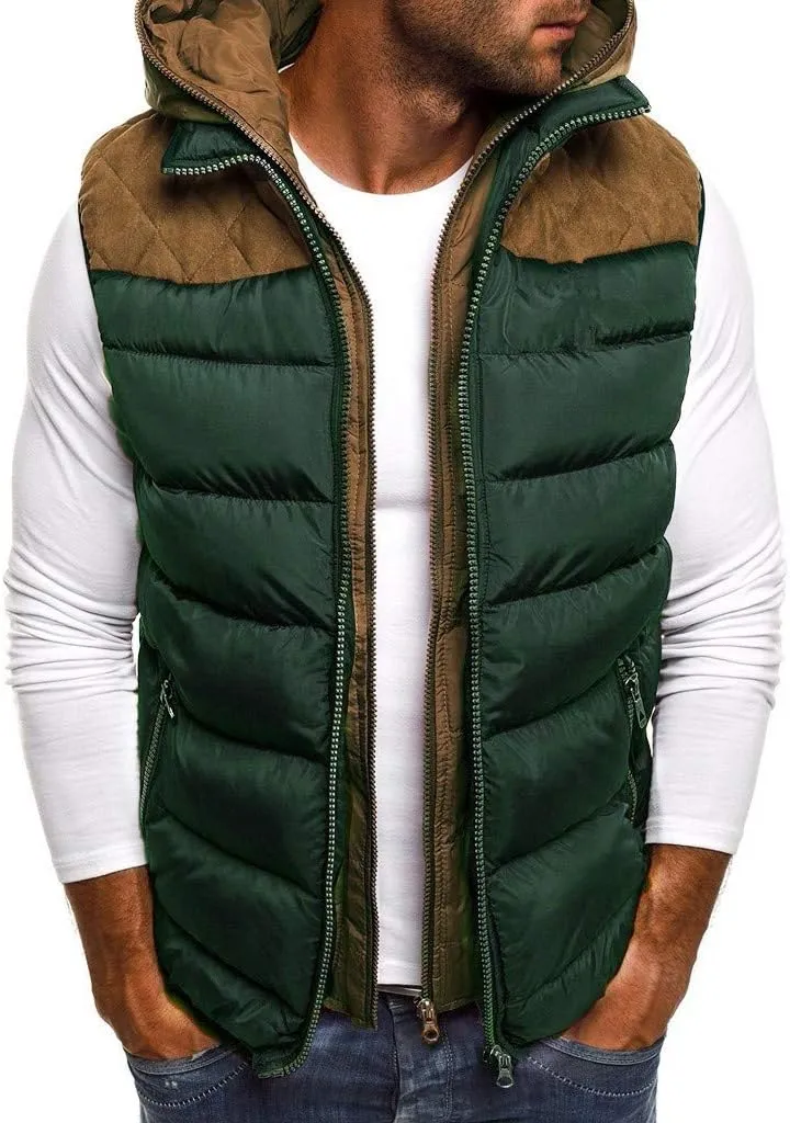 Men's Hooded Puffer Vest Sleeveless Zip Up Padded Jackets Coat Light Quilted Gilet Plus Size Cropped Puffer Vest