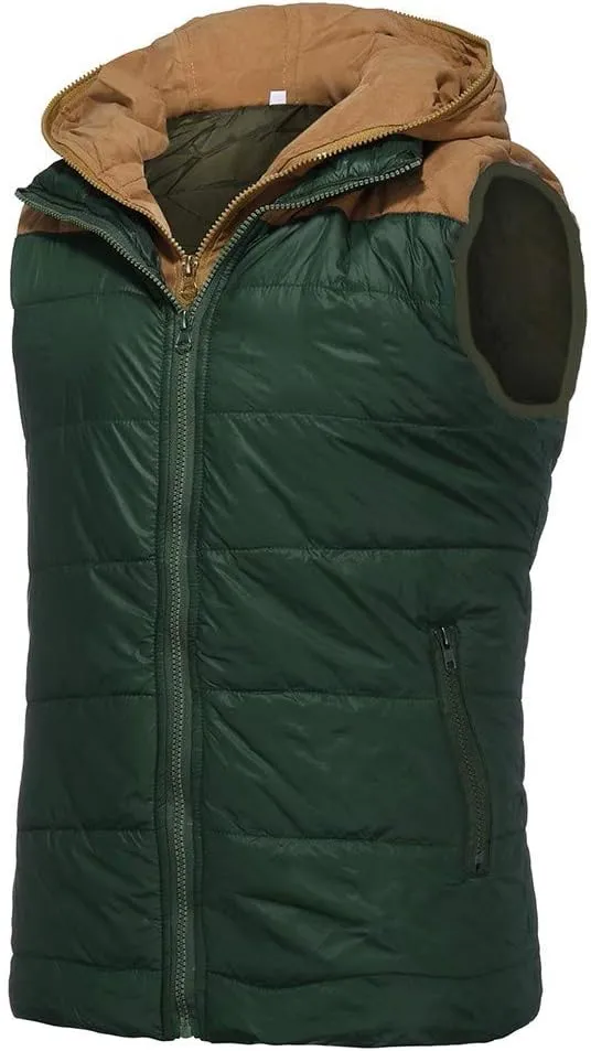 Men's Hooded Puffer Vest Sleeveless Zip Up Padded Jackets Coat Light Quilted Gilet Plus Size Cropped Puffer Vest