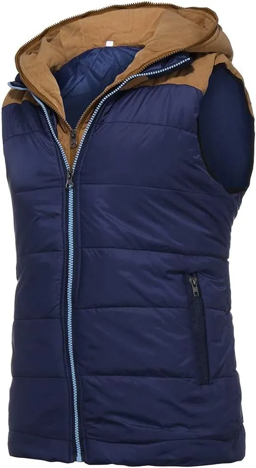 Men's Hooded Puffer Vest Sleeveless Zip Up Padded Jackets Coat Light Quilted Gilet Plus Size Cropped Puffer Vest