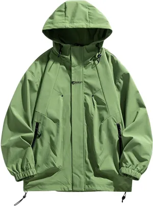 Mens Hooded Rain Jackets Casual Long Sleeve Waterproof Windbreaker Trench Coat Outdoor Full Zip Raincoat With Pockets