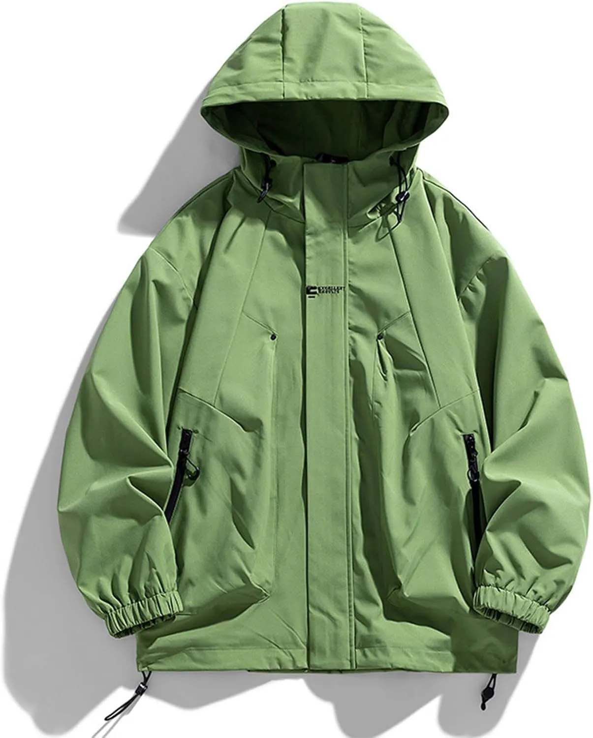 Mens Hooded Rain Jackets Casual Long Sleeve Waterproof Windbreaker Trench Coat Outdoor Full Zip Raincoat With Pockets