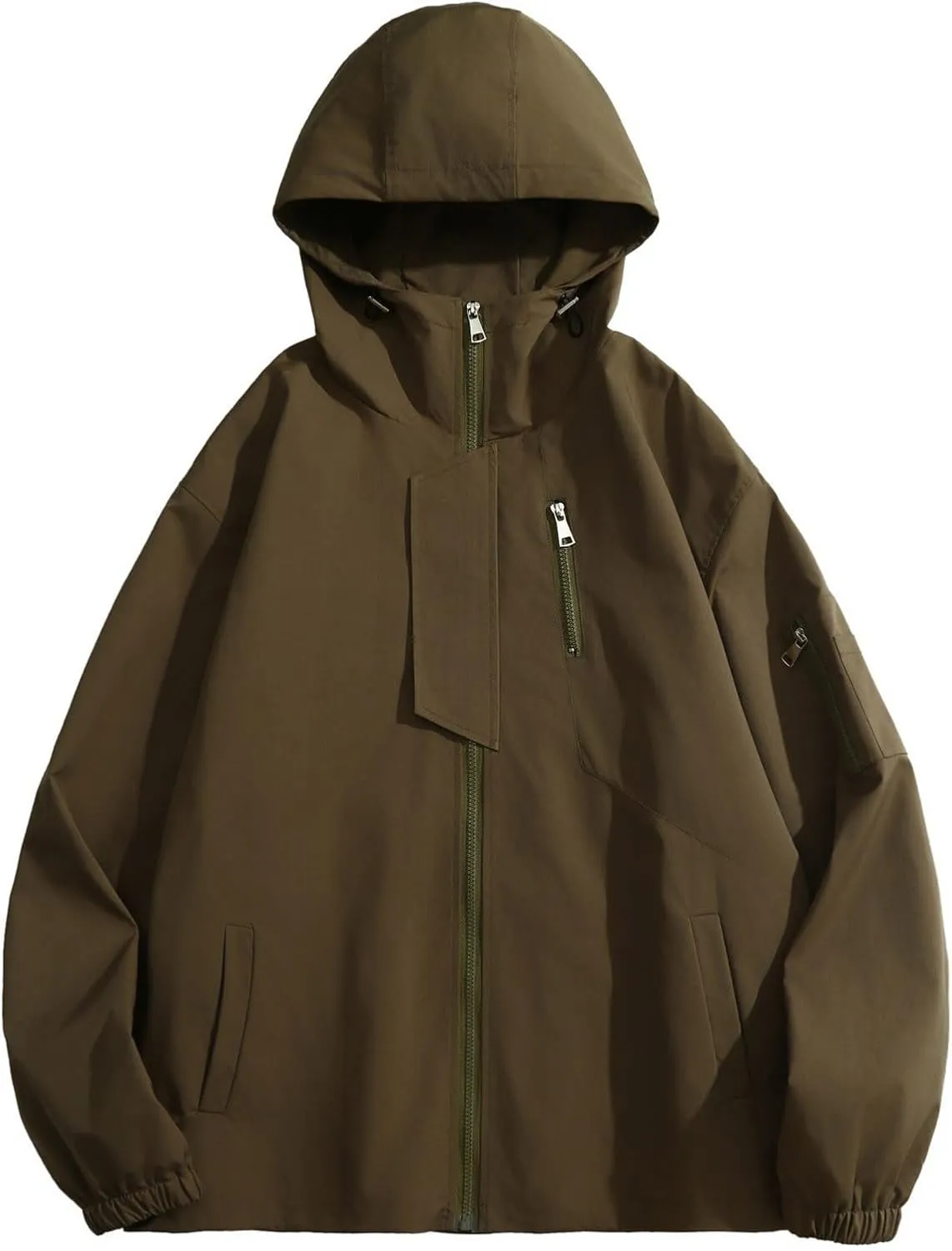 Mens Hooded Raincoat Jacket Lightweight Waterproof Windbreaker Zipper Mountain Rain Jacket For Hiking Outdoor Sports