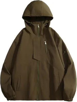 Mens Hooded Raincoat Jacket Lightweight Waterproof Windbreaker Zipper Mountain Rain Jacket For Hiking Outdoor Sports
