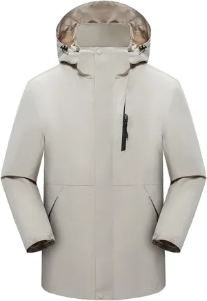 Men's Hooded Softshell Rain Jackets Lightweight Waterproof Windbreaker Zip Up Pockets Raincoats For Outdoor Hiking