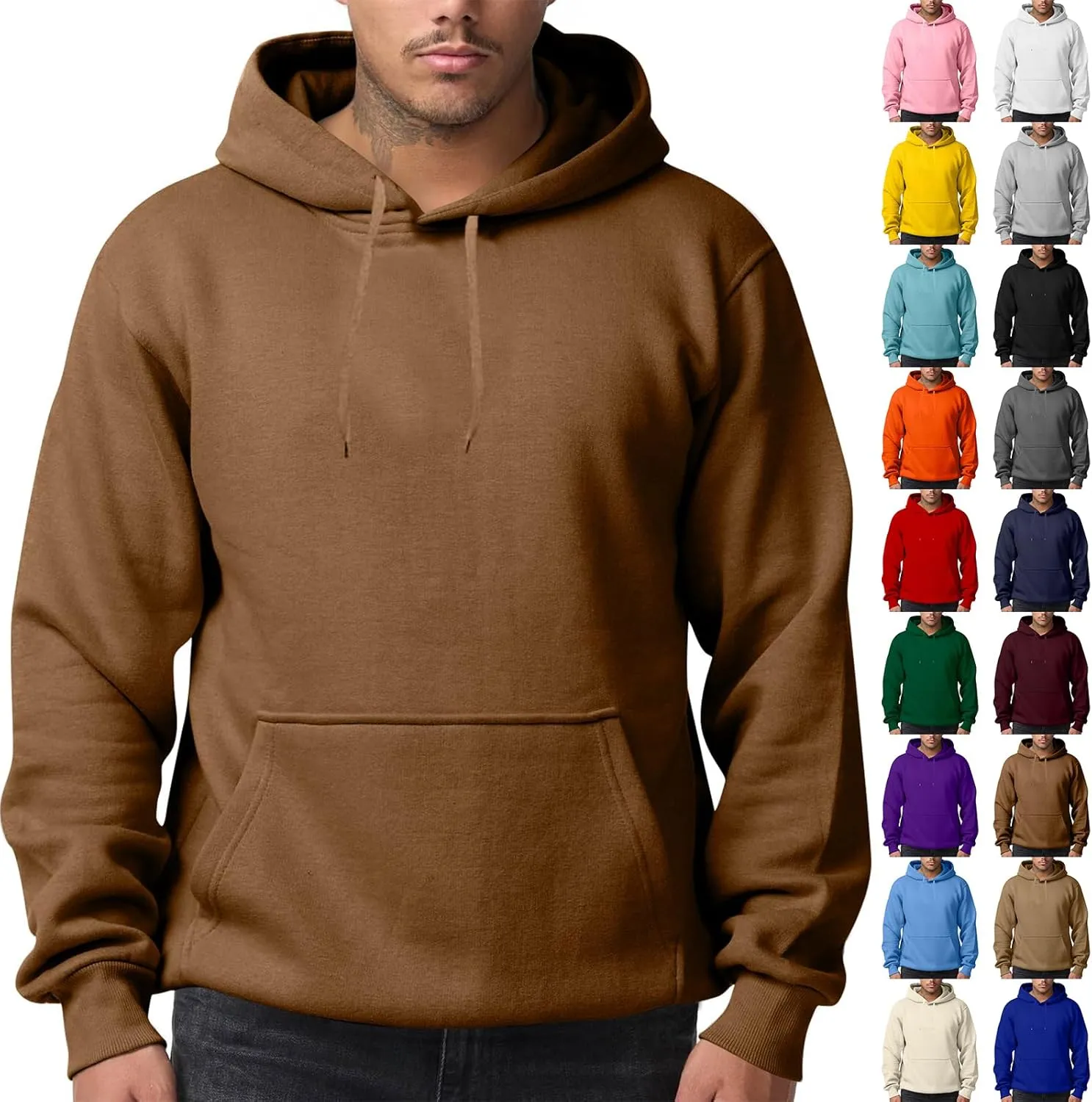 Mens Hoodies Pullover Fleece Lined Oversized Hoodie Casual Loose Long Sleeve Drawstring Hooded Sweatshirt with Pockets