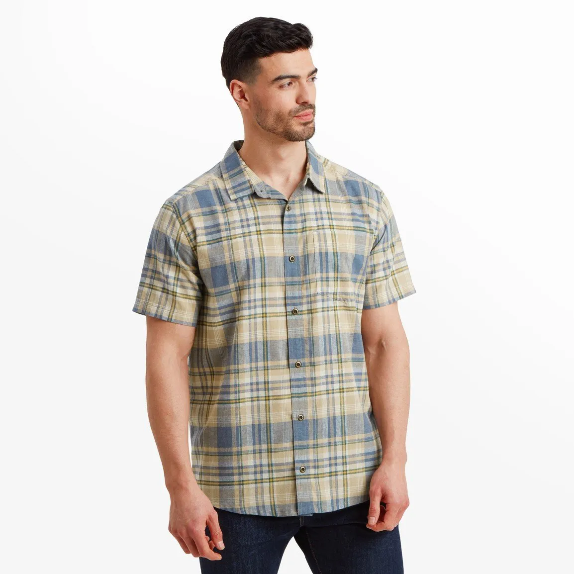Men's Hosh Plaid Short-Sleeve Shirt - Bardiya Sand