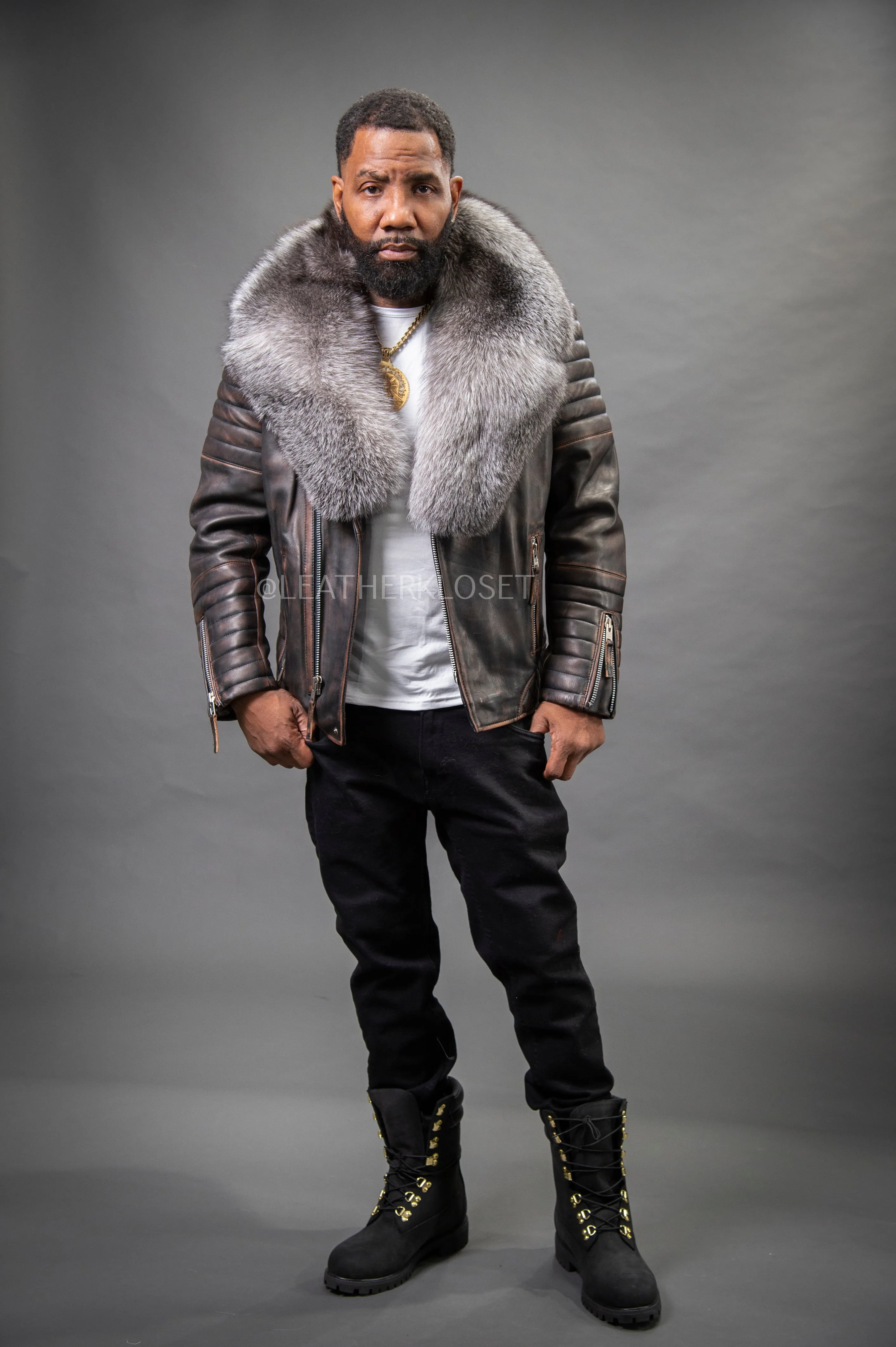 Men's Jay Biker Copper With Full Fox Fur Collar [Silver Fox]