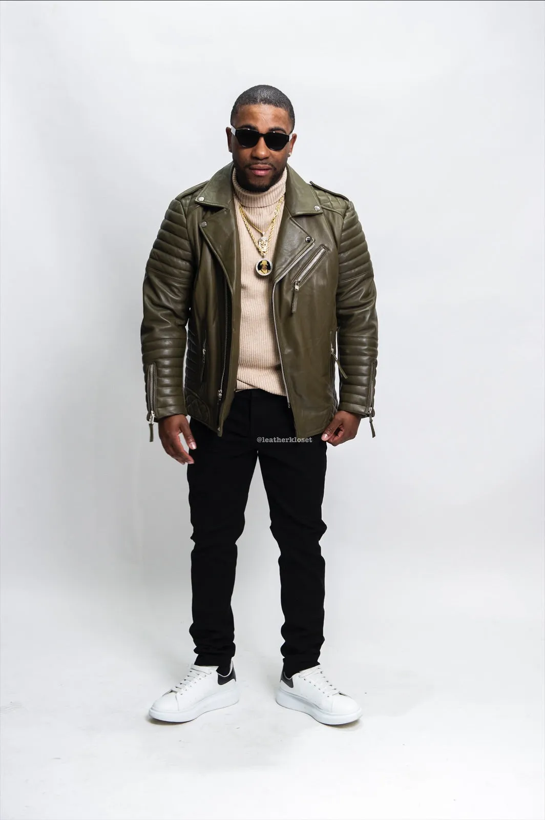 Men's Jay Biker Jacket Olive Green