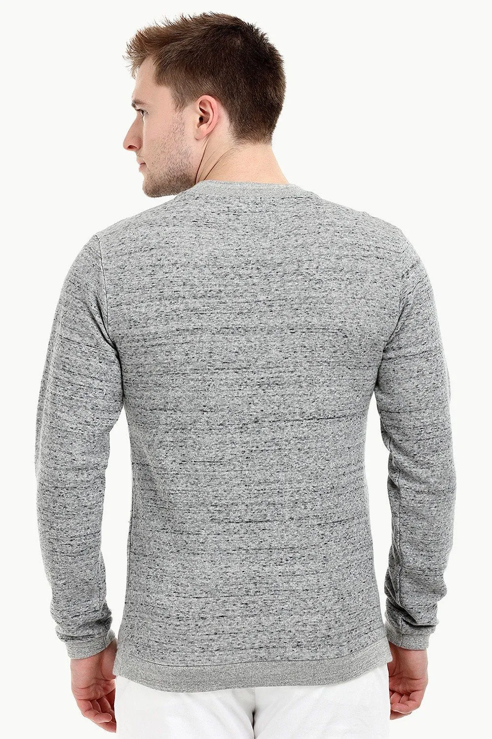 Men's Knit Sports Grey V-Neck Sweatshirt