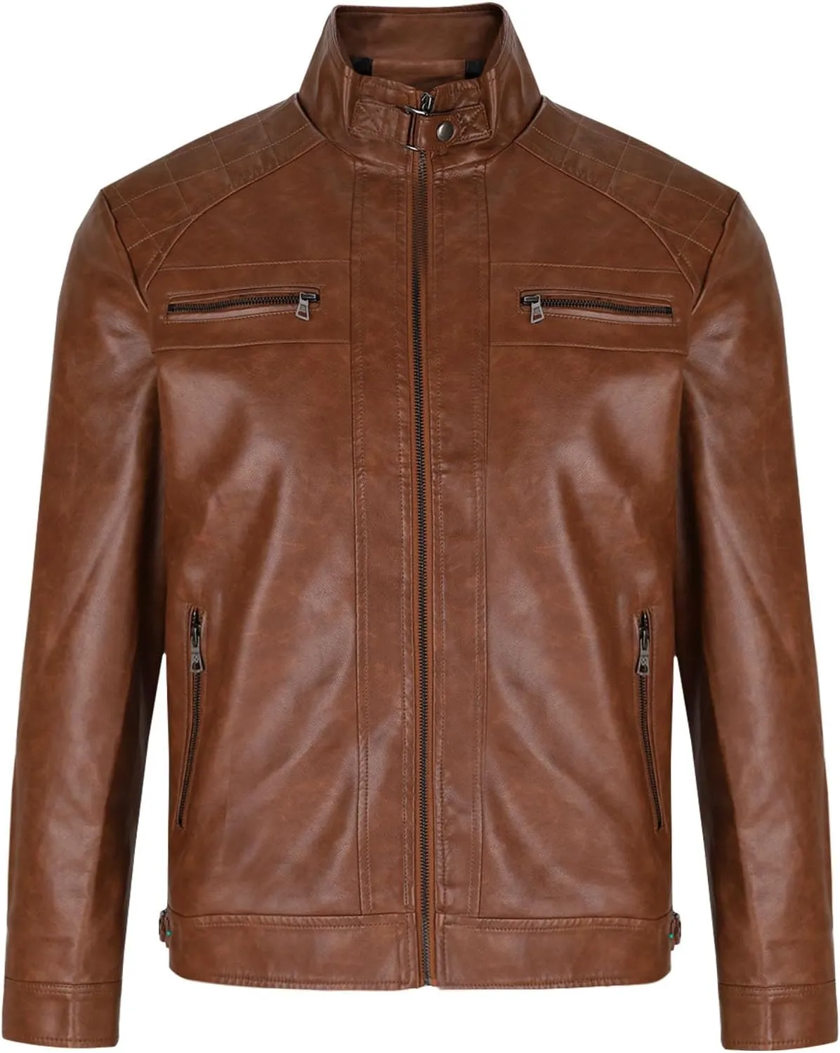 Mens Leather Jacket Stand Collar Moto Jacket Zip up Biker Jacket Vintage Faux Leather Jacket Casual Winter Coat