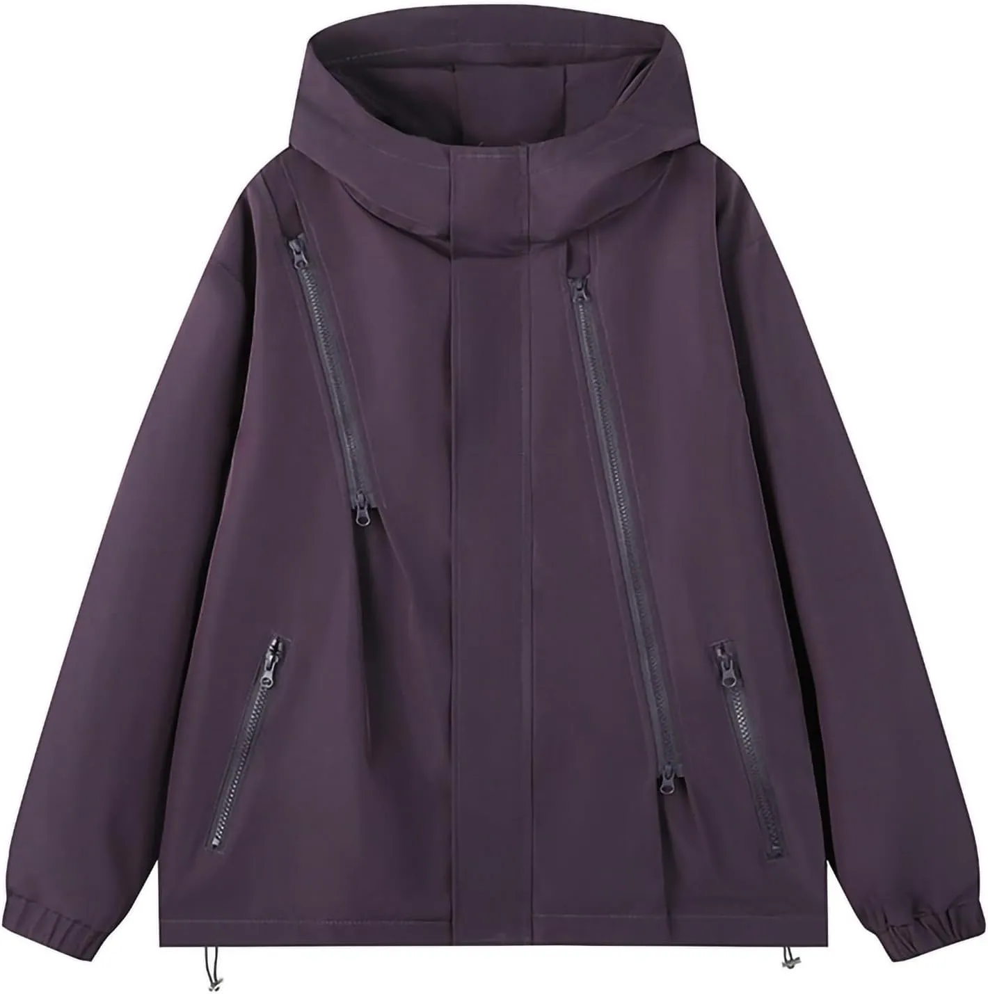 Men's Lightweight Breathable Raincoat Jacket Waterproof Hooded Rain Jacket Oversized Zip-Up Windbreaker with Pockets