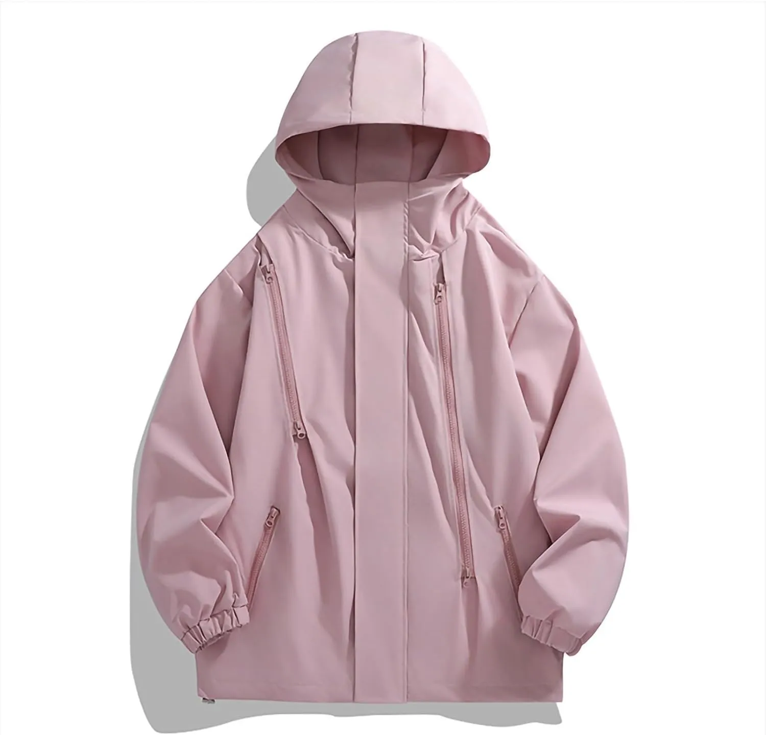 Men's Lightweight Breathable Raincoat Jacket Waterproof Hooded Rain Jacket Oversized Zip-Up Windbreaker with Pockets