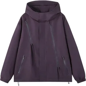 Men's Lightweight Breathable Raincoat Jacket Waterproof Hooded Rain Jacket Oversized Zip-Up Windbreaker with Pockets