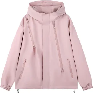 Men's Lightweight Breathable Raincoat Jacket Waterproof Hooded Rain Jacket Oversized Zip-Up Windbreaker with Pockets