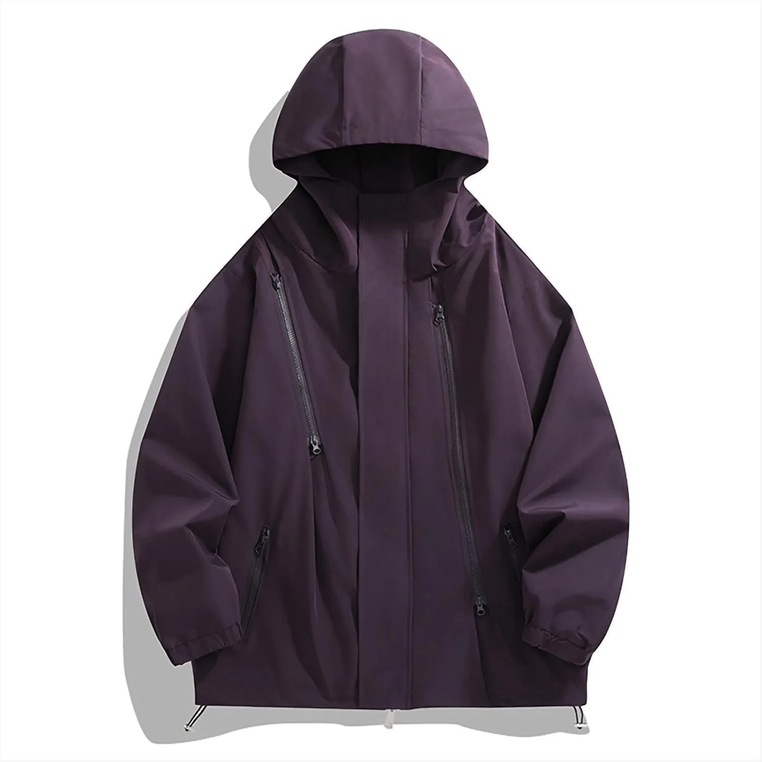 Men's Lightweight Breathable Raincoat Jacket Waterproof Hooded Rain Jacket Oversized Zip-Up Windbreaker with Pockets