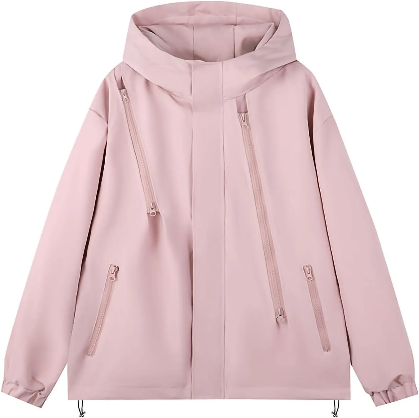 Men's Lightweight Breathable Raincoat Jacket Waterproof Hooded Rain Jacket Oversized Zip-Up Windbreaker with Pockets