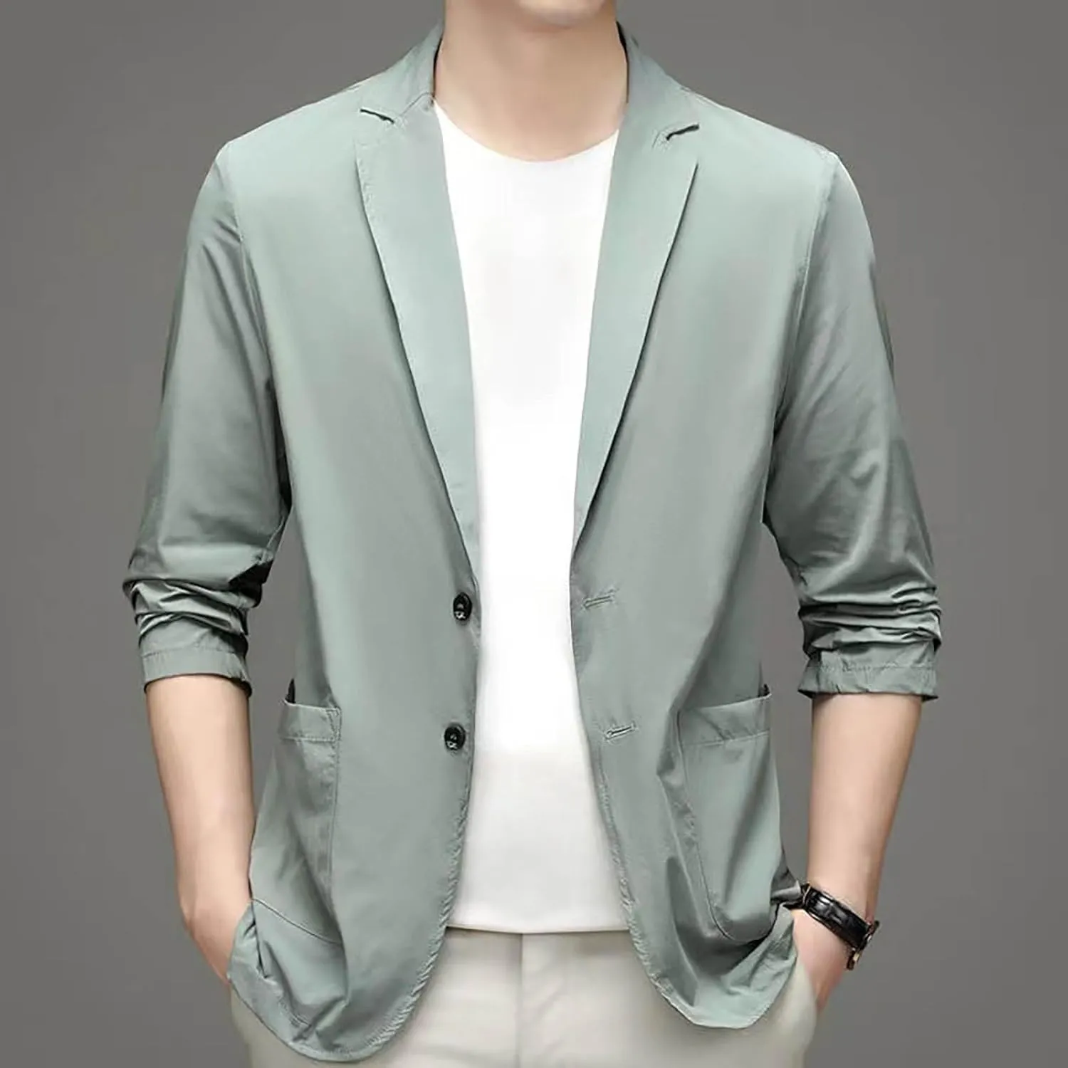 Mens Lightweight Thin Coats Slim Fit Casual One Button Blazers Summer Fall Breathable Sport Coats Formal Suit Jackets