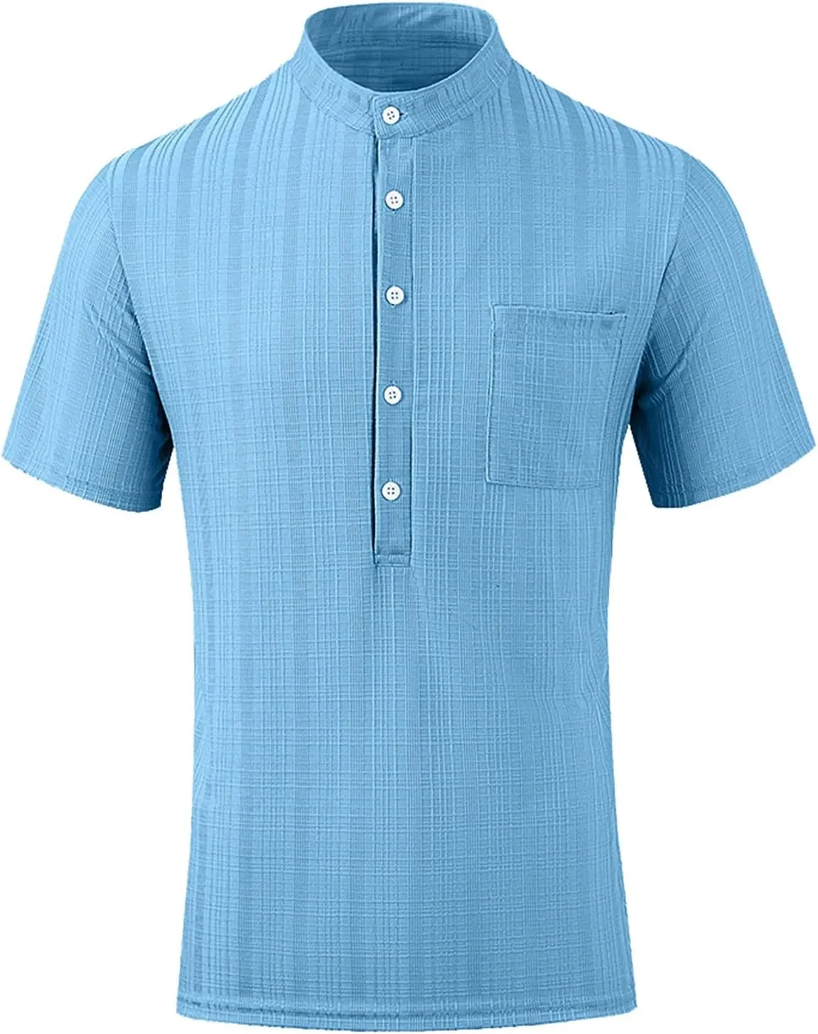 Mens Linen Shirts Short Sleeve Casual Cotton T-Shirts Summer Button Henley Shirt Lightweight Loose Beach Tee Tops