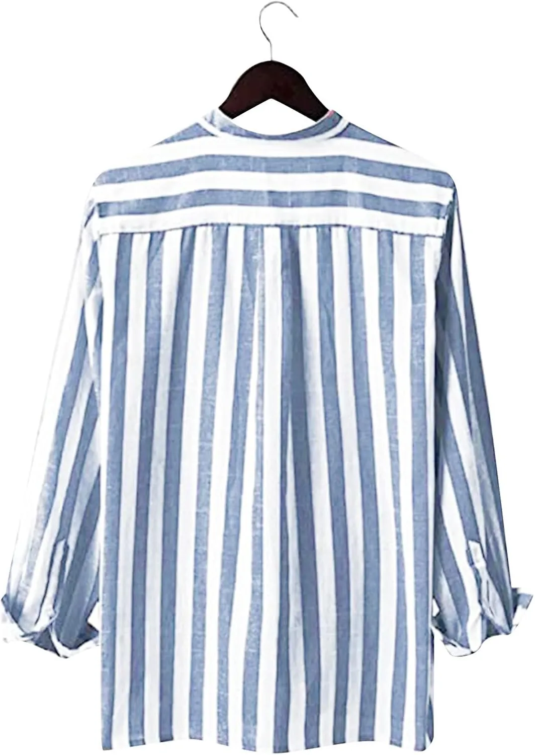 Men's Linen Striped Dress Shirts Long Sleeve Big and Tall Casual Button Down Office Work Shirts Summer Holiday Beach Shirts