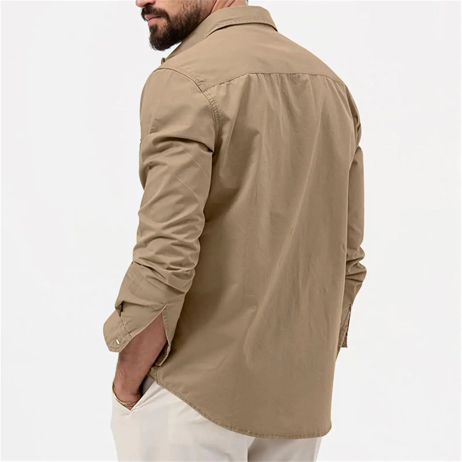 Mens Long Sleeve Safari Shirts Casual Loose Tactical Cargo Work Shirts Outdoor Lightweight Button Down Hiking Travel Shirts