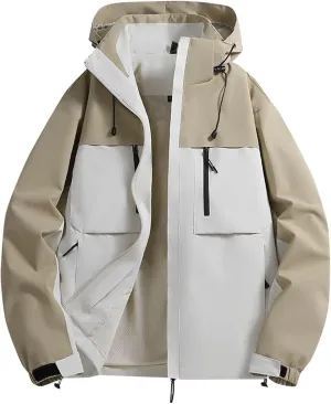 Men's Outdoor Sports Rain Jacket Hooded Windbreaker Lightweight Softshell Jackets Waterproof Rain Coats with Pockets