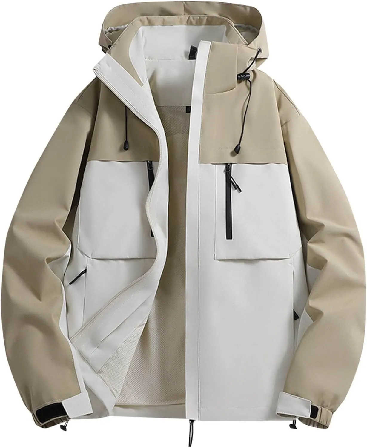 Men's Outdoor Sports Rain Jacket Hooded Windbreaker Lightweight Softshell Jackets Waterproof Rain Coats with Pockets