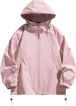 Men's Oversized Rain Jacket Lightweight Waterproof Hooded Jacket Pockets Windbreaker Outdoor Hiking Travel Raincoat
