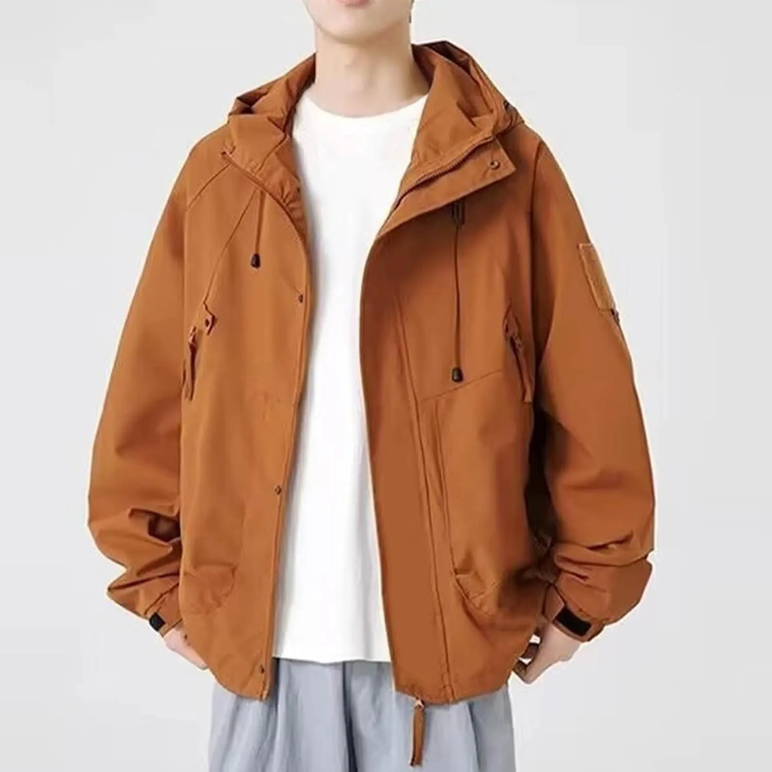 Mens Packable Rain Jackets Lightweight Waterproof Windbreaker with Hood Outdoor Raincoat Jacket for Hiking Travel