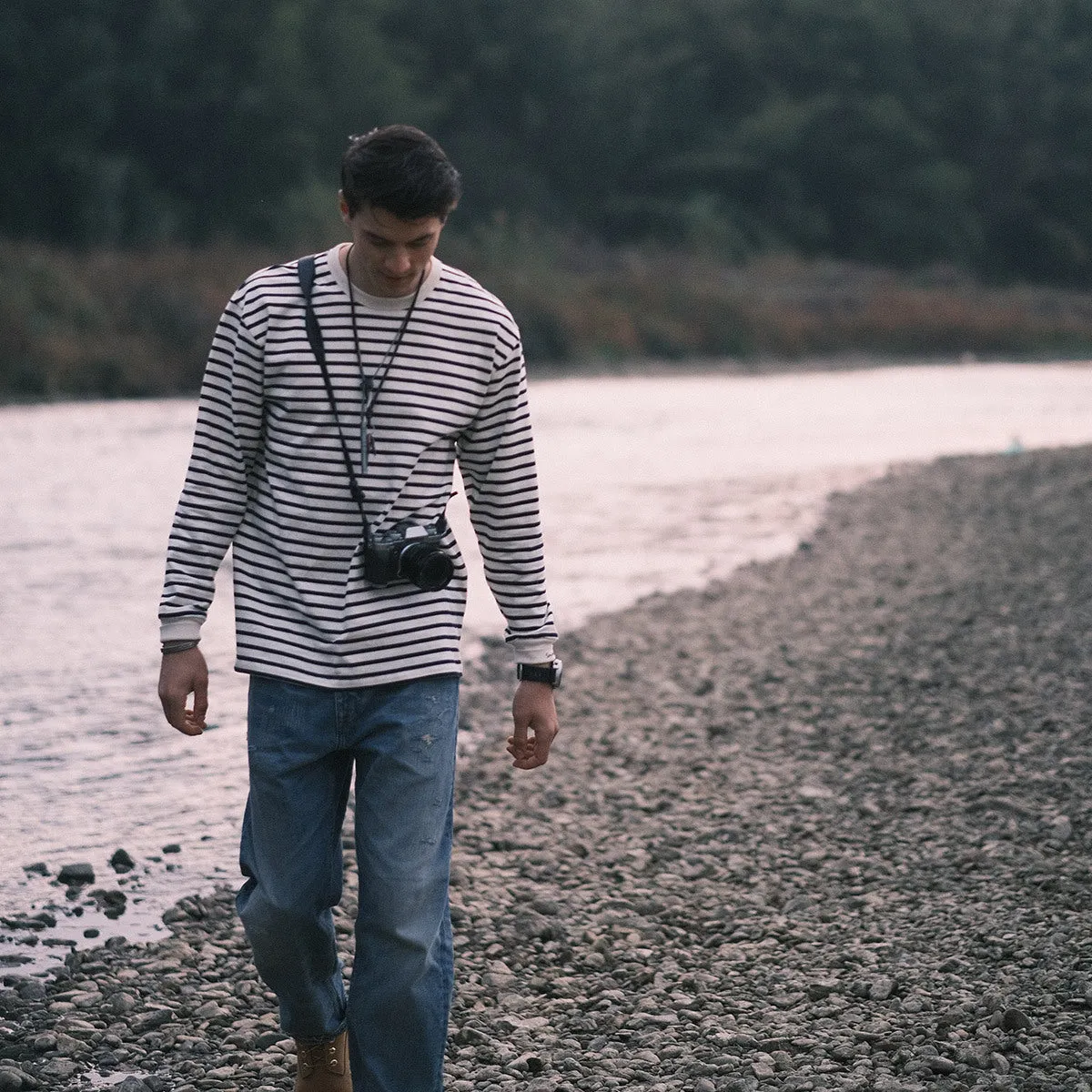 Men's Pure Cotton Top Round Neck Striped Long Sleeve T-shirt