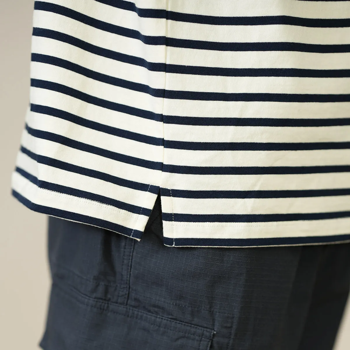 Men's Pure Cotton Top Round Neck Striped Long Sleeve T-shirt