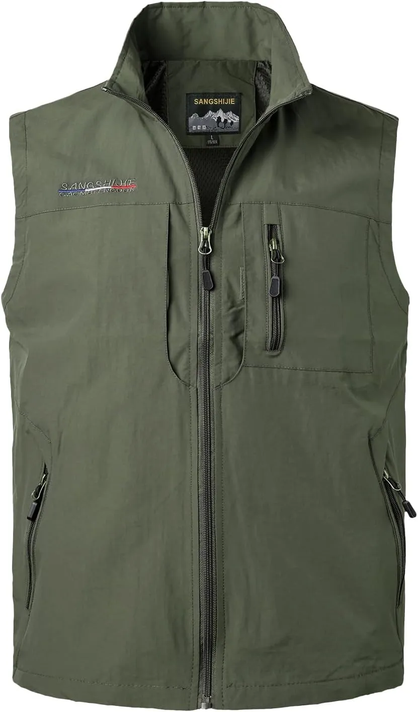Mens Quick Dry Fishing Vests Lightweight Sleeveless Jackets with Zipper Pockets for Travel Hiking