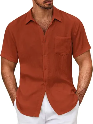 Mens Resort Wear 2025 Breathable Button Down Short Sleeve Shirt Regular Fit Formal with Pocket Summer Casual
