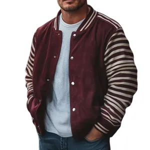 Men's Retro Casual Preppy Stripe Button Baseball Jacket 92488690TO