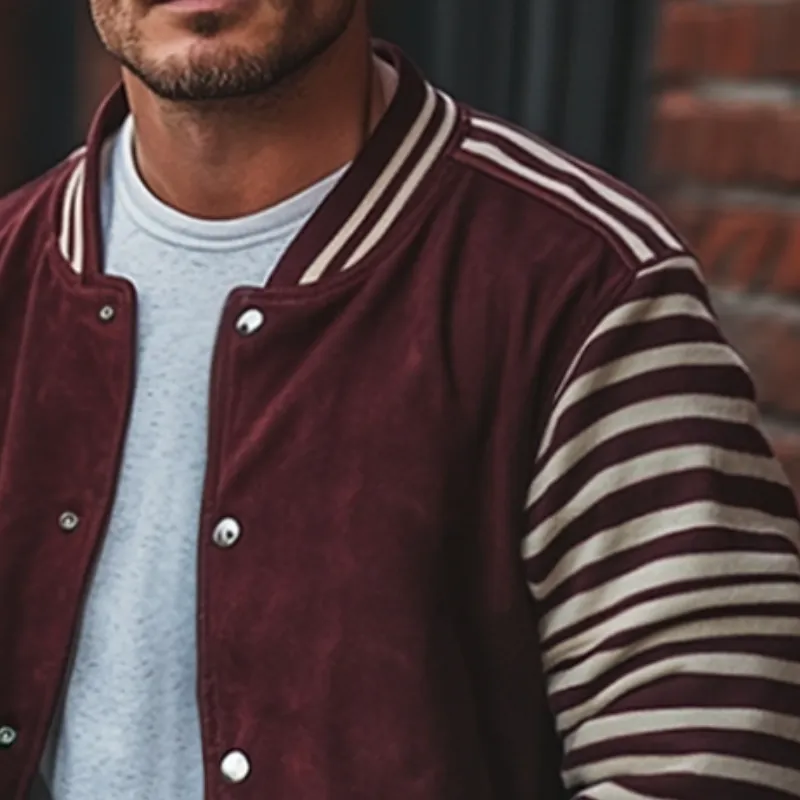 Men's Retro Casual Preppy Stripe Button Baseball Jacket 92488690TO