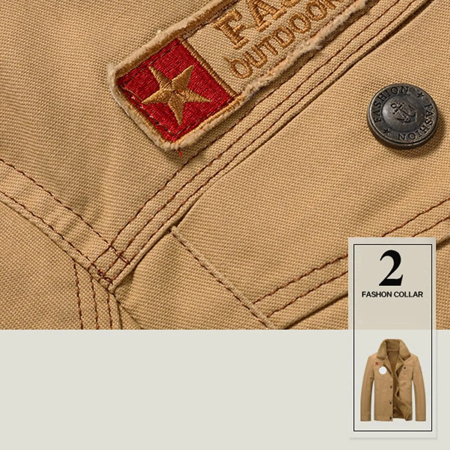 Men's Sherpa Lined Trucker Jacket Lapel Cotton Cargo Jacket Casual Button Jackets Warm Winter Parka Thickening Coats