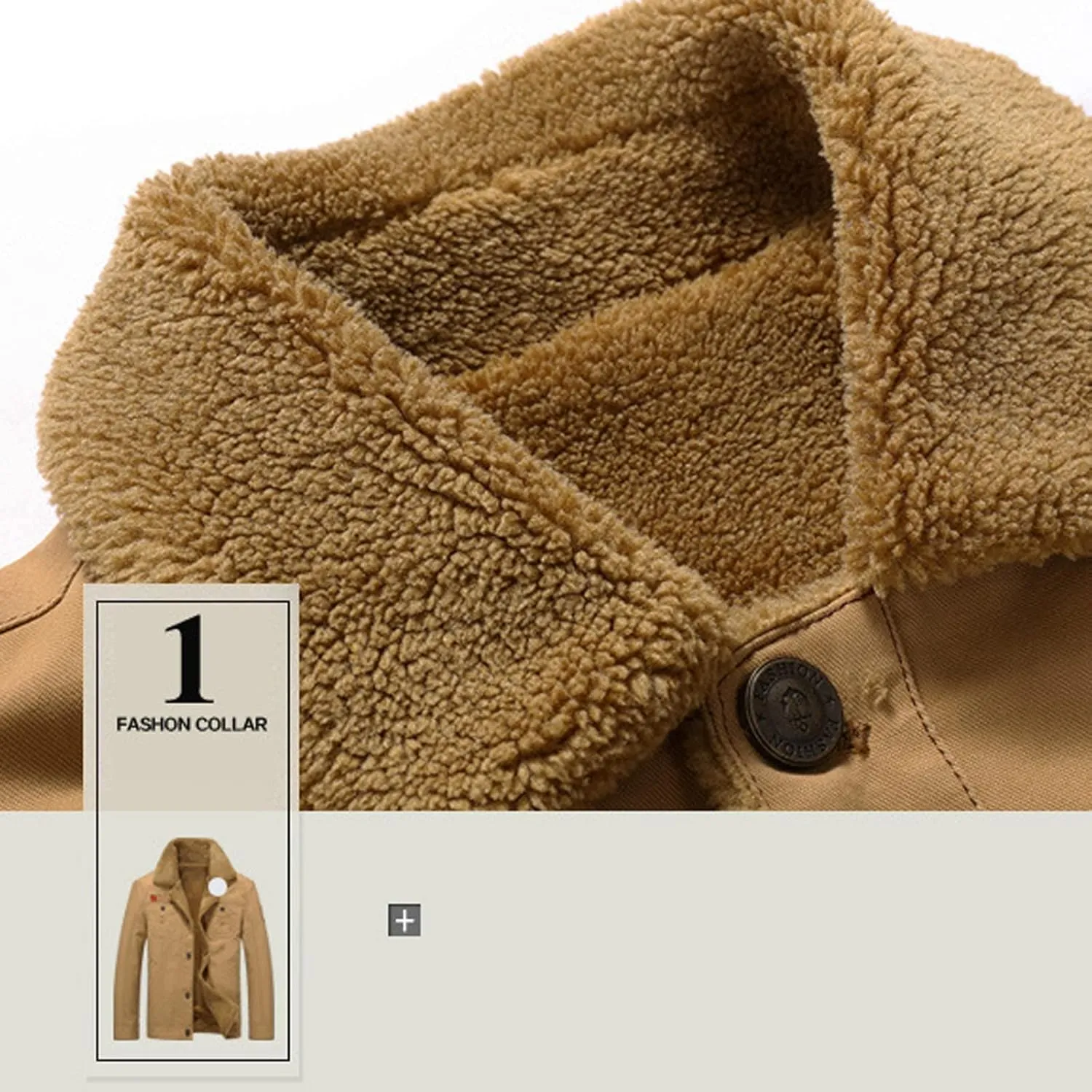 Men's Sherpa Lined Trucker Jacket Lapel Cotton Cargo Jacket Casual Button Jackets Warm Winter Parka Thickening Coats