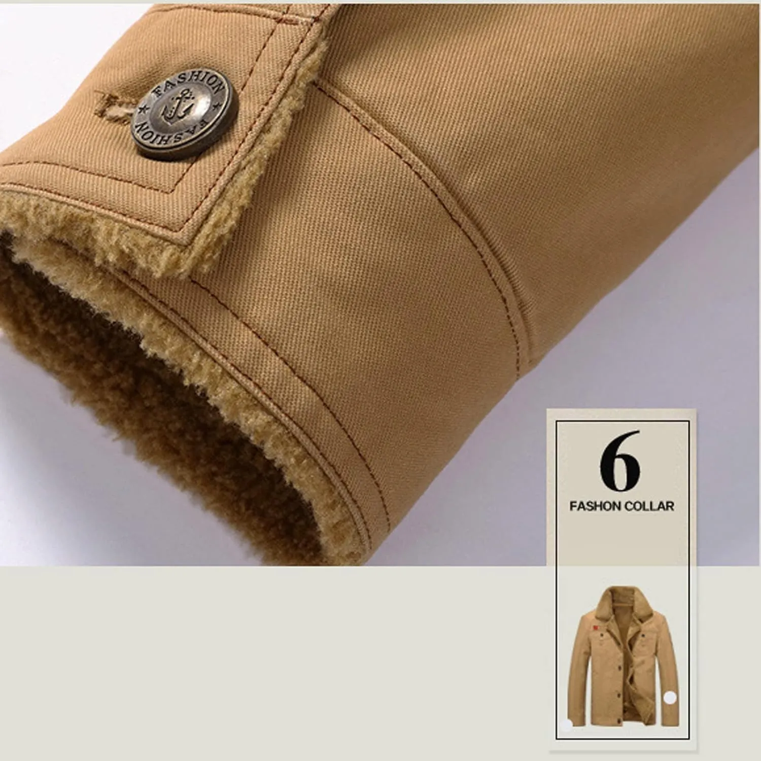 Men's Sherpa Lined Trucker Jacket Lapel Cotton Cargo Jacket Casual Button Jackets Warm Winter Parka Thickening Coats