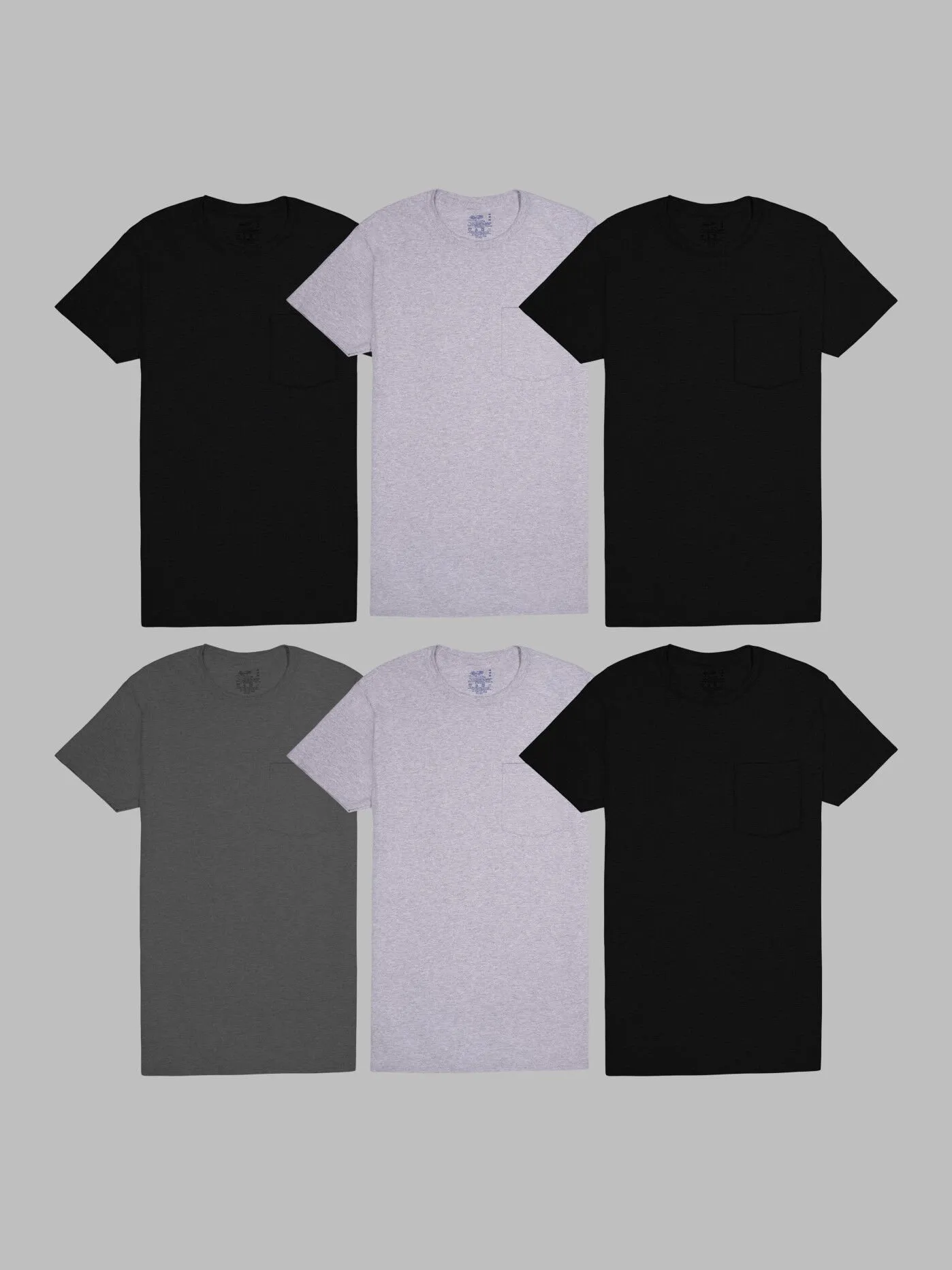 Men's Short Sleeve Fashion Pocket T-Shirt, Extended Sizes Assorted Neutrals 6 Pack