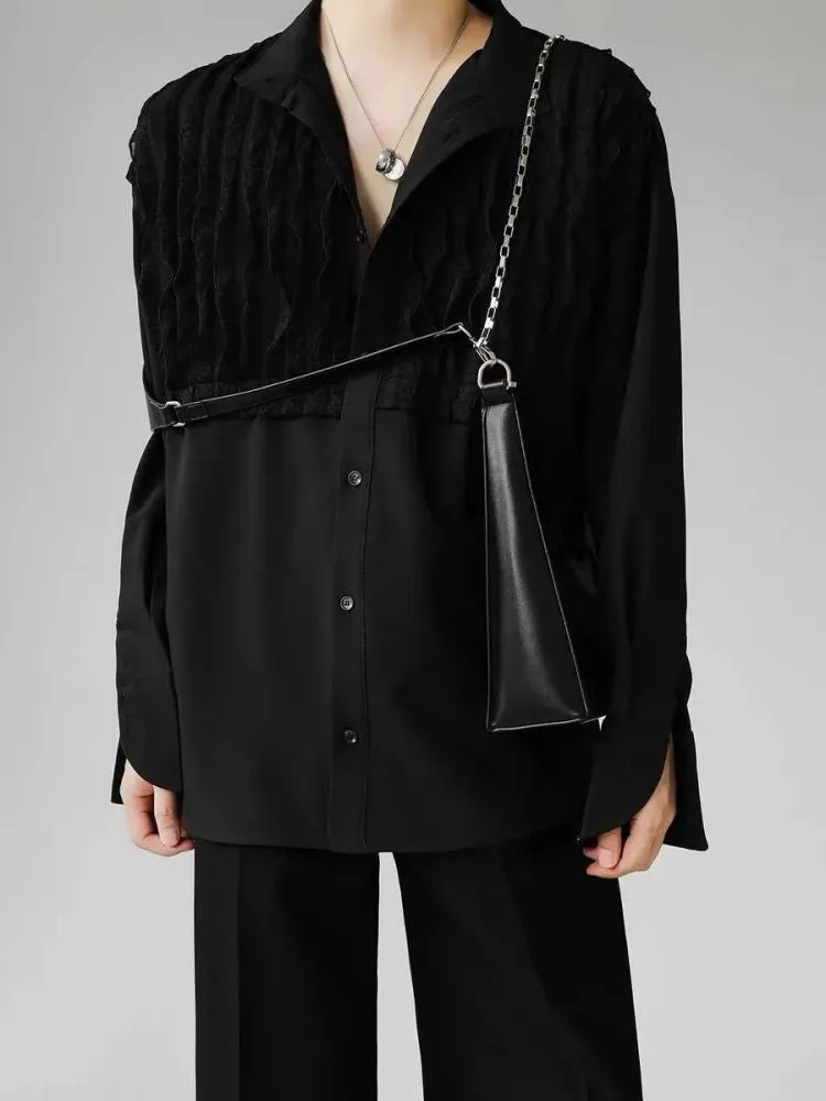 Men's Solid Color Pleated Button Casual Shirt