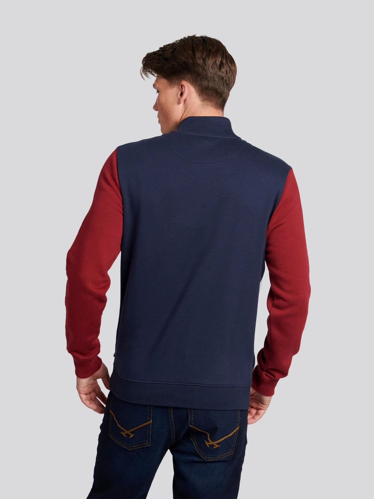 Mens Sports Zip Funnel Neck Sweatshirt in Navy Blue