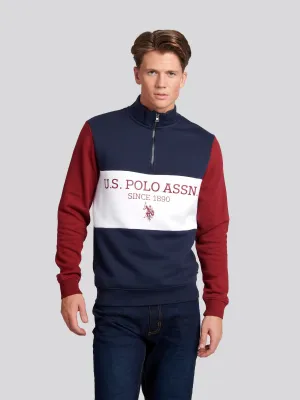 Mens Sports Zip Funnel Neck Sweatshirt in Navy Blue