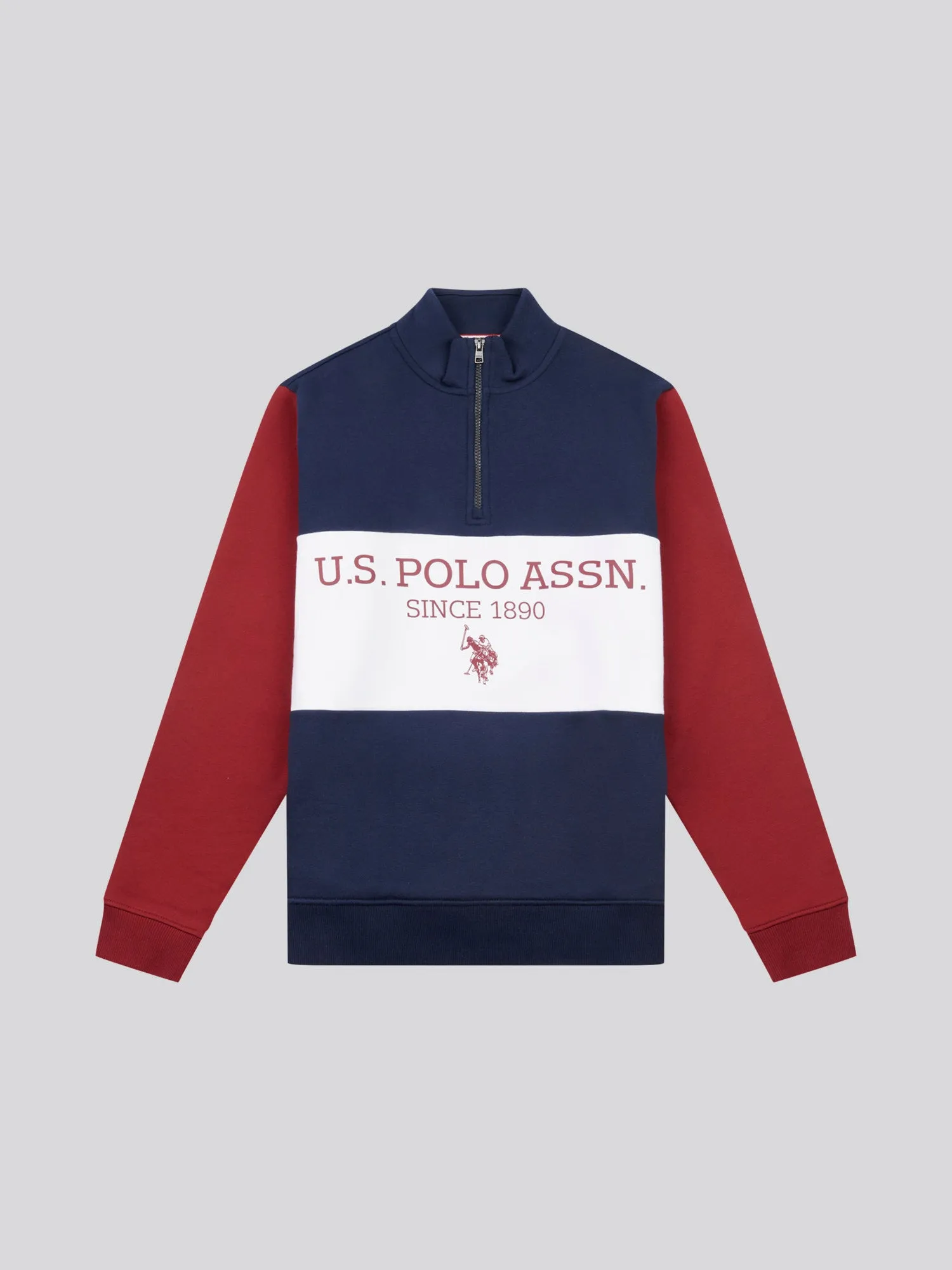 Mens Sports Zip Funnel Neck Sweatshirt in Navy Blue