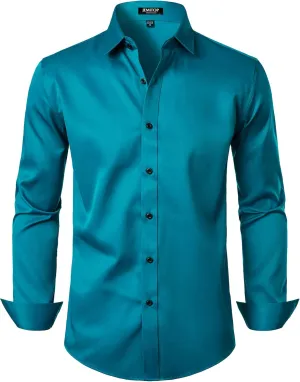 Men's Stretch Wrinkle Free Dress Shirts Formal Prom Wedding Slim Fit Long Sleeve Button Down Shirts