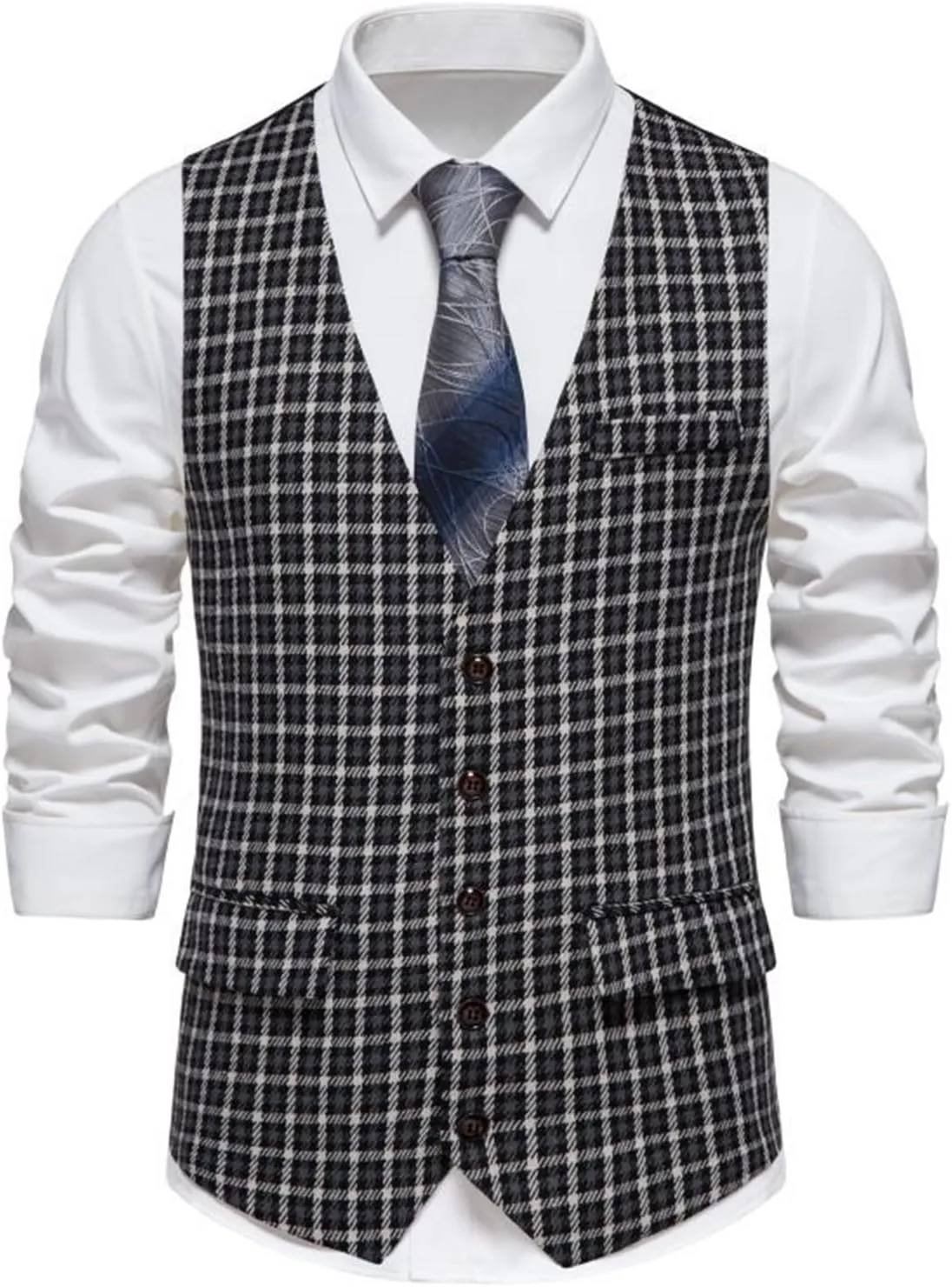 Men's Stylish Suit Vest Slim Fit Plaid Business Formal Waistcoat Wedding Banquet Date Party Suit Tuxedo Vest Tops