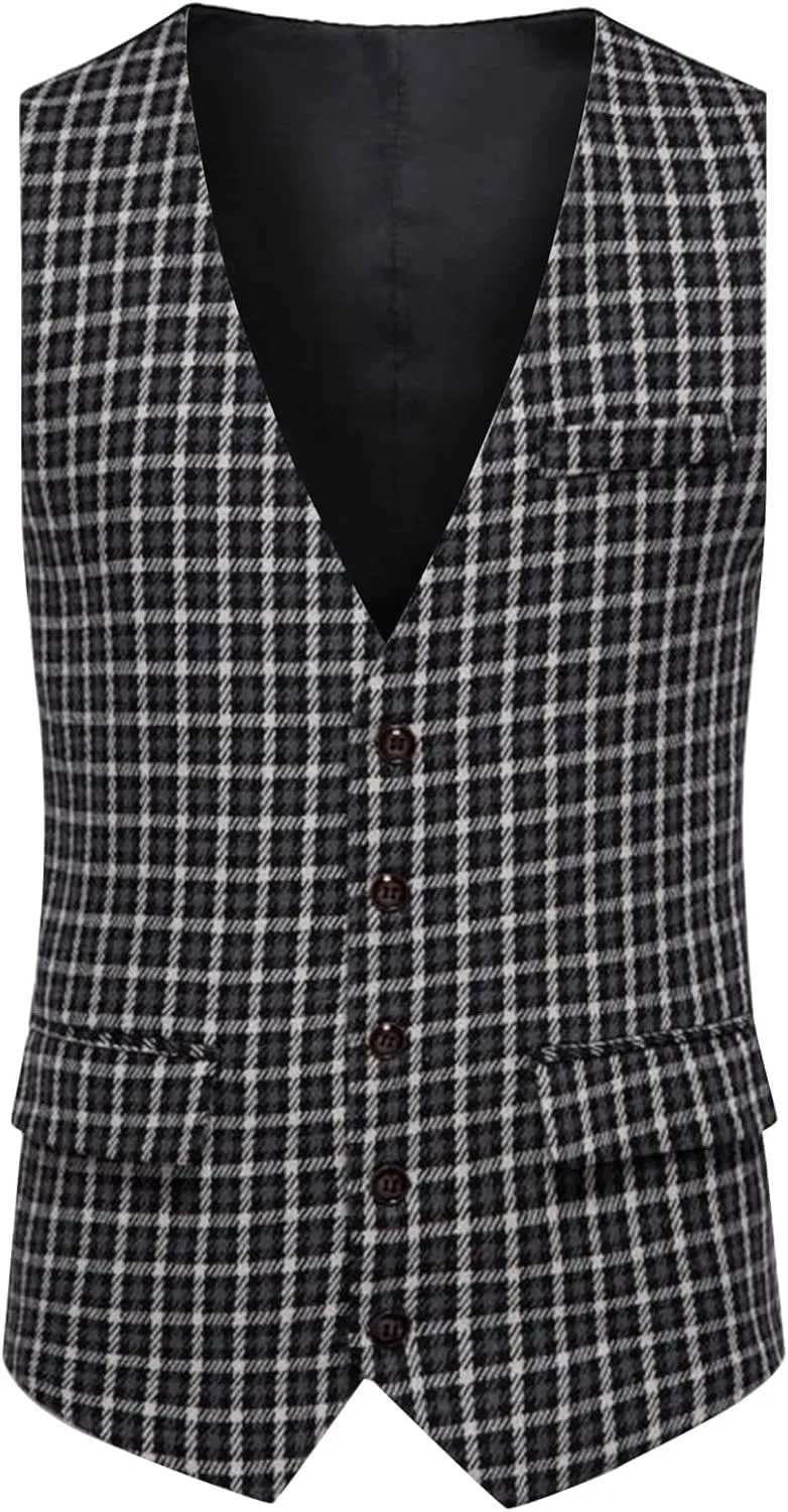 Men's Stylish Suit Vest Slim Fit Plaid Business Formal Waistcoat Wedding Banquet Date Party Suit Tuxedo Vest Tops