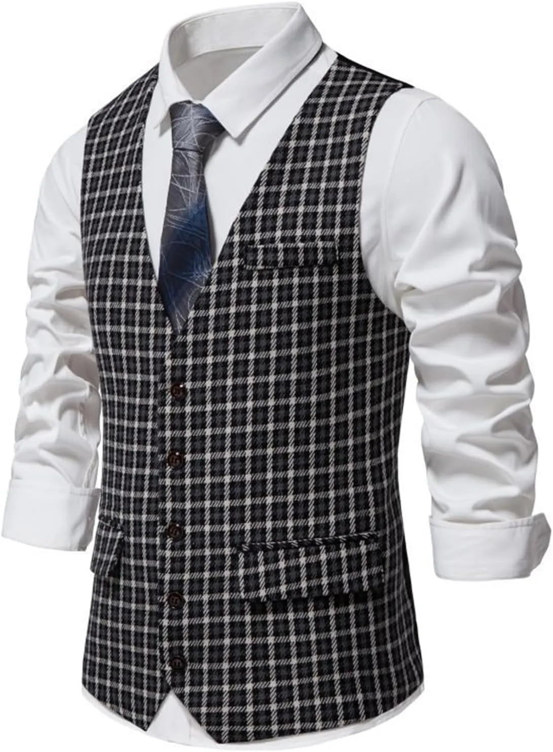 Men's Stylish Suit Vest Slim Fit Plaid Business Formal Waistcoat Wedding Banquet Date Party Suit Tuxedo Vest Tops