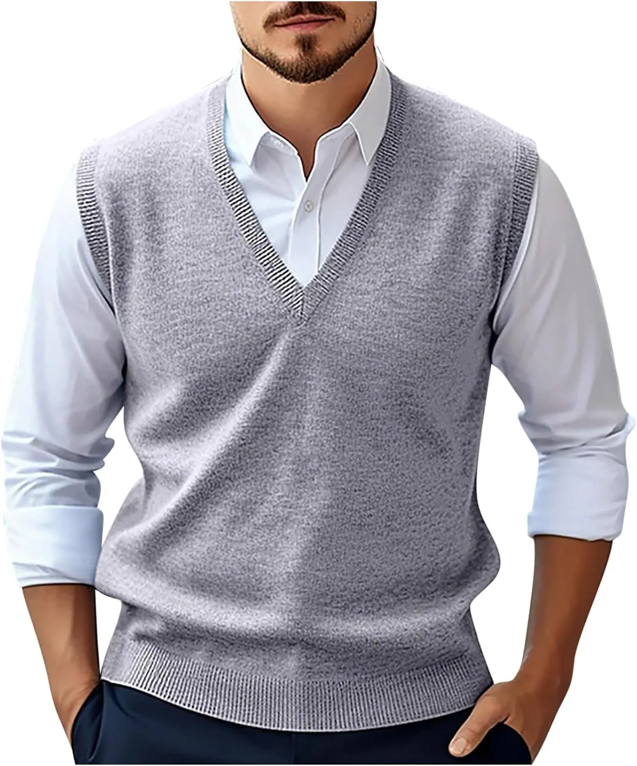 Mens Sweater Vest Wool Blend Knitted Vests Sweaters Classic Rib V-Neck Sleeveless Winter Warm Pullover Waistcoat